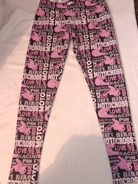 Motocross Girls Pink & Black Printed Leggings